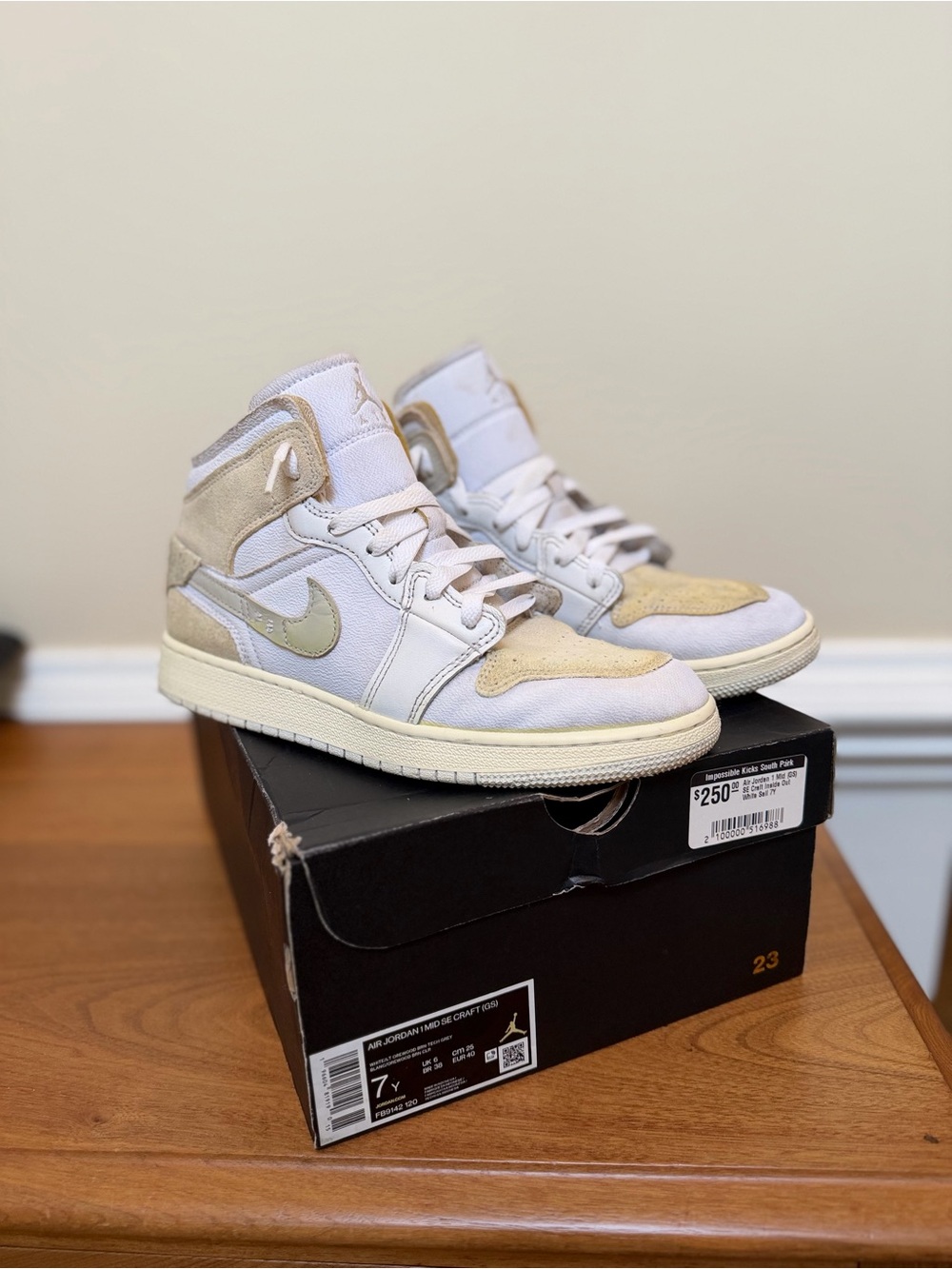 Nike Air Jordan 1 Mid SE White and LT Orewood Brown